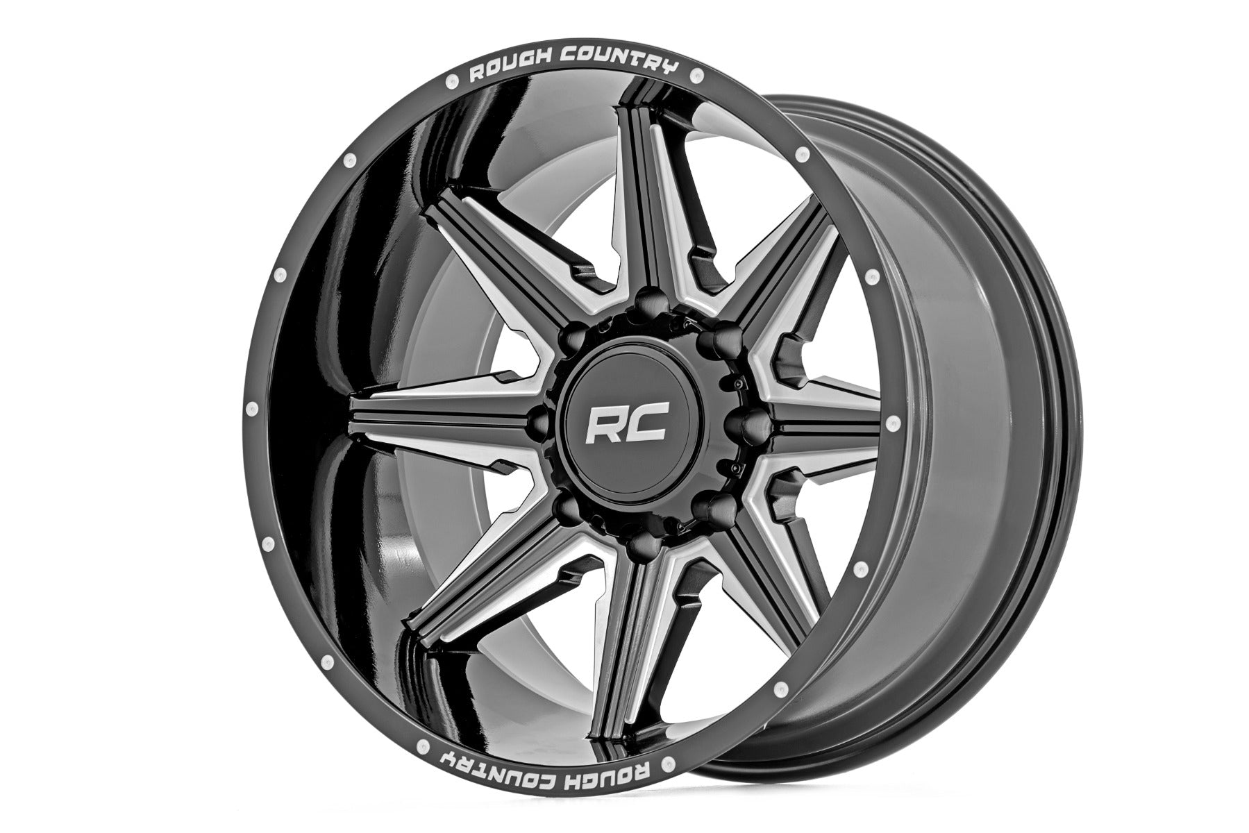 91 Series Milled One-Piece Gloss Black 20x12 8x180 -44mm Rough Country