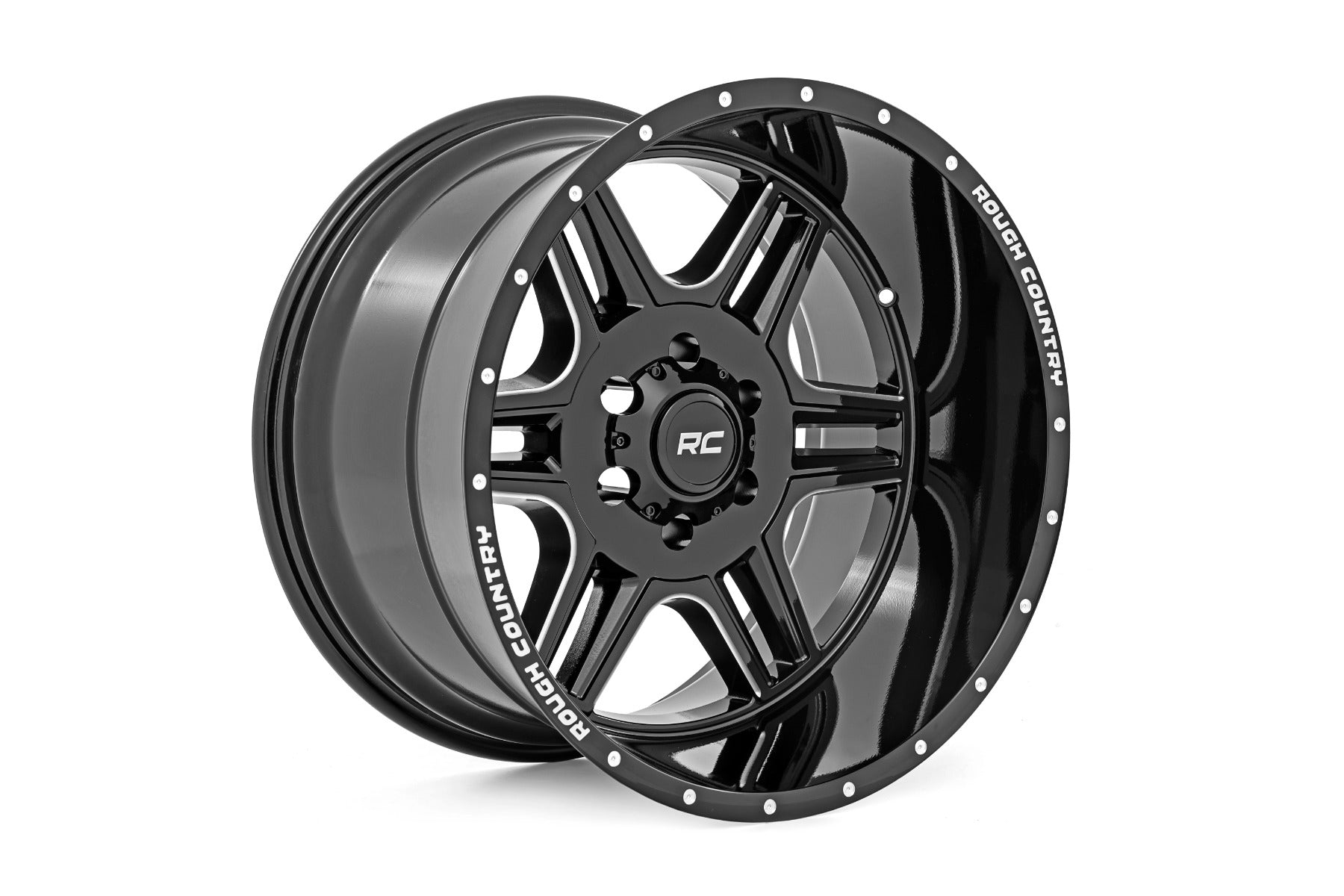 92 Series Wheel Machined One-Piece Gloss Black 20x12 8x180 -44mm Rough Country