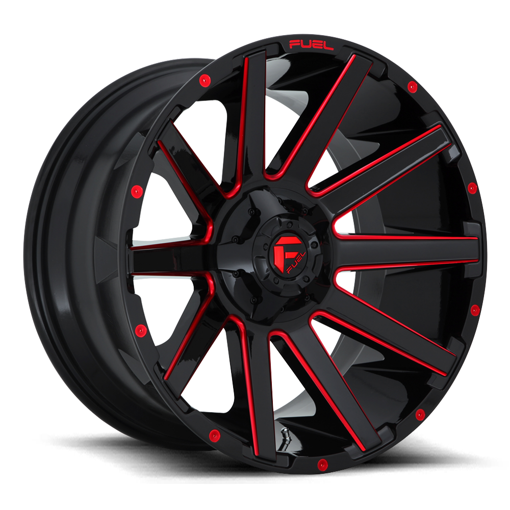 Aluminum Wheels 20X9 Contra D643 8 On 170 Gloss Red Milled 125.1 Bore 1 Offset Multi Spoke Fuel Off Road Wheels