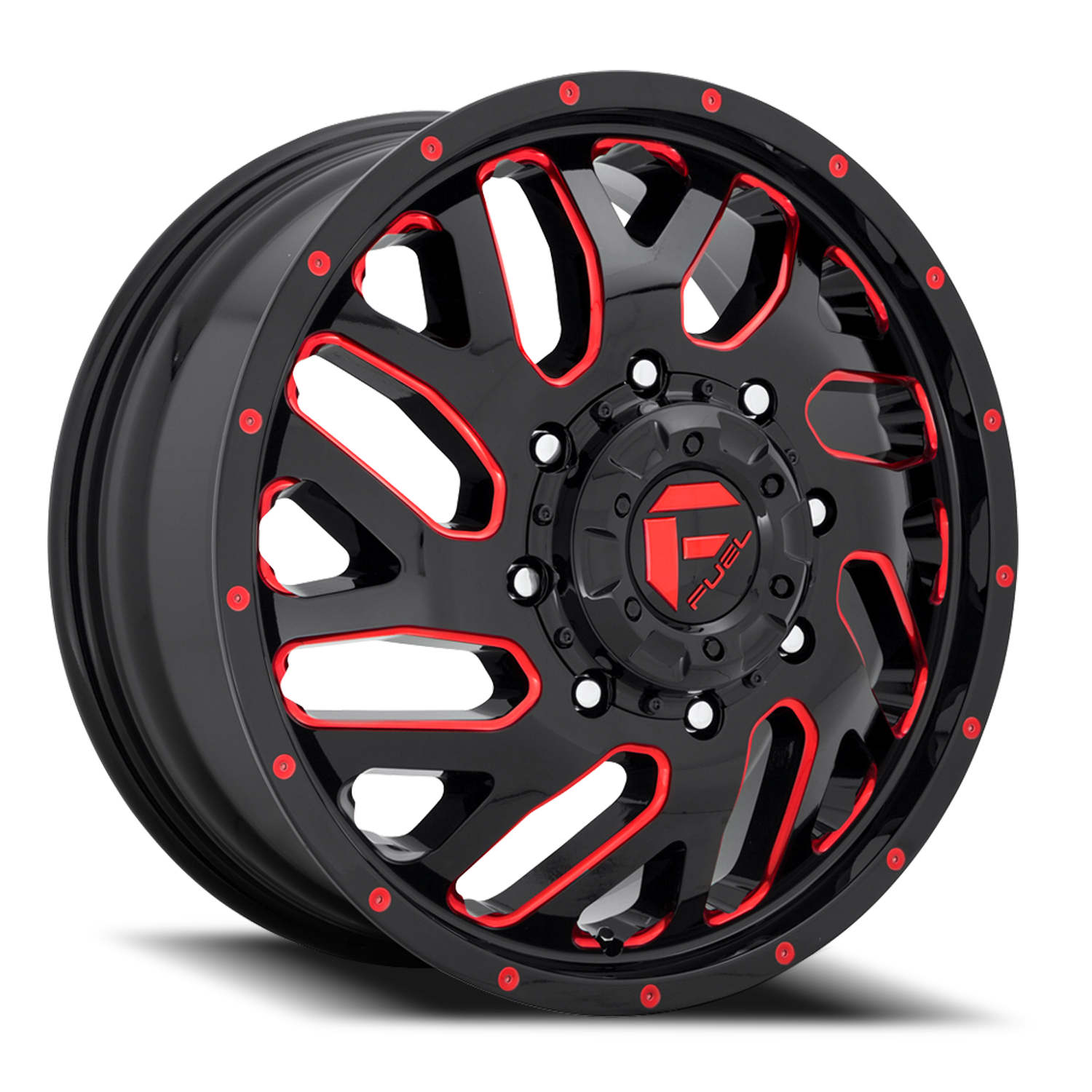 Dually Wheels 20X8.25 Triton Dually D656 8 On 165.1 Gloss Black Red Tinted Clear 121.5 Bore 105 Offset Mesh Spoke Front Dually Fuel Off Road Wheels