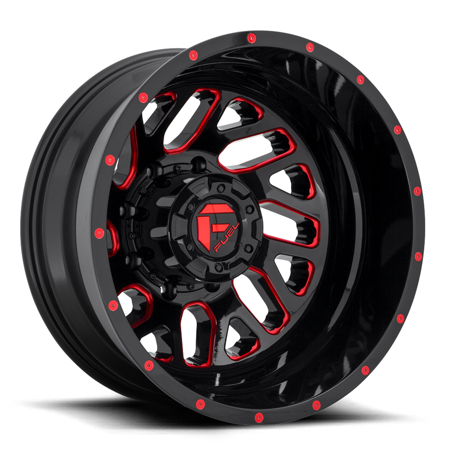 Dually Wheels 20X8.25 Triton Dually D656 8 On 165.1 Gloss Black Red Tinted Clear 121.5 Bore -240 Offset Mesh Spoke Outer Dually Fuel Off Road Wheels