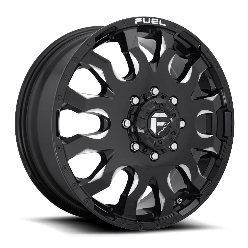 Dually Wheels 20X8.25 Blitz Dually D673 8 On 170 Gloss Black Milled 125.1 Bore 105 Offset Multi Spoke Front Dually Fuel Off Road Wheels