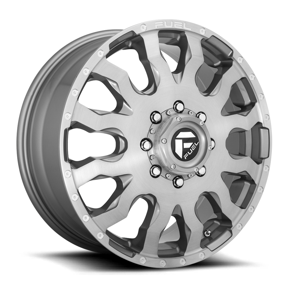 Dually Wheels 20X8.25 Blitz Dually D693 8 On 170 Brushed Gunmetal Gray Tinted Clear 125.1 Bore 105 Offset Multi Spoke Front Dually Fuel Off Road Wheels