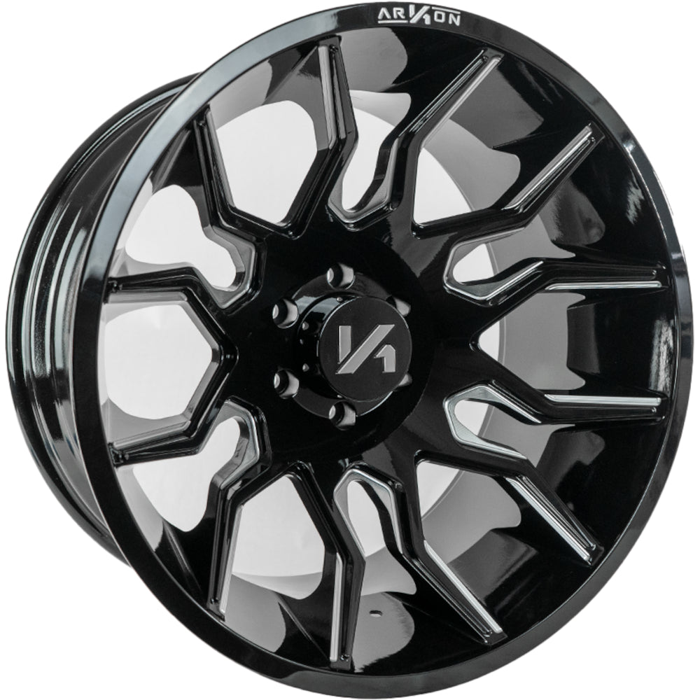 Roosevelt Off Road Wheels Gloss Black Milled Edges 20x10 8x6.5 -25 125.5mm Arkon Off Road