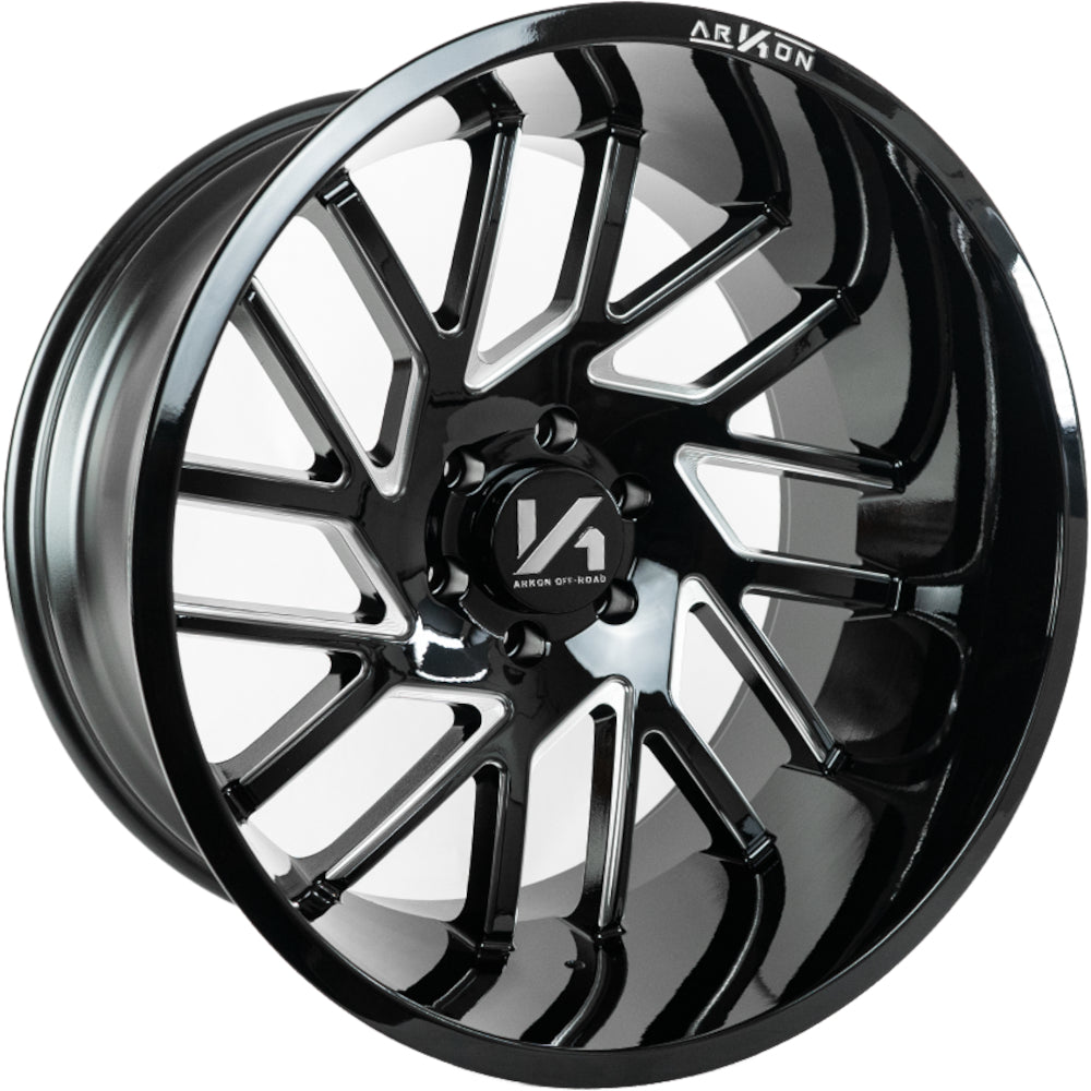 Mandela Off Road Wheels Gloss Black Milled Edges 20x10 Left 8x180 -25 125.5mm Arkon Off Road