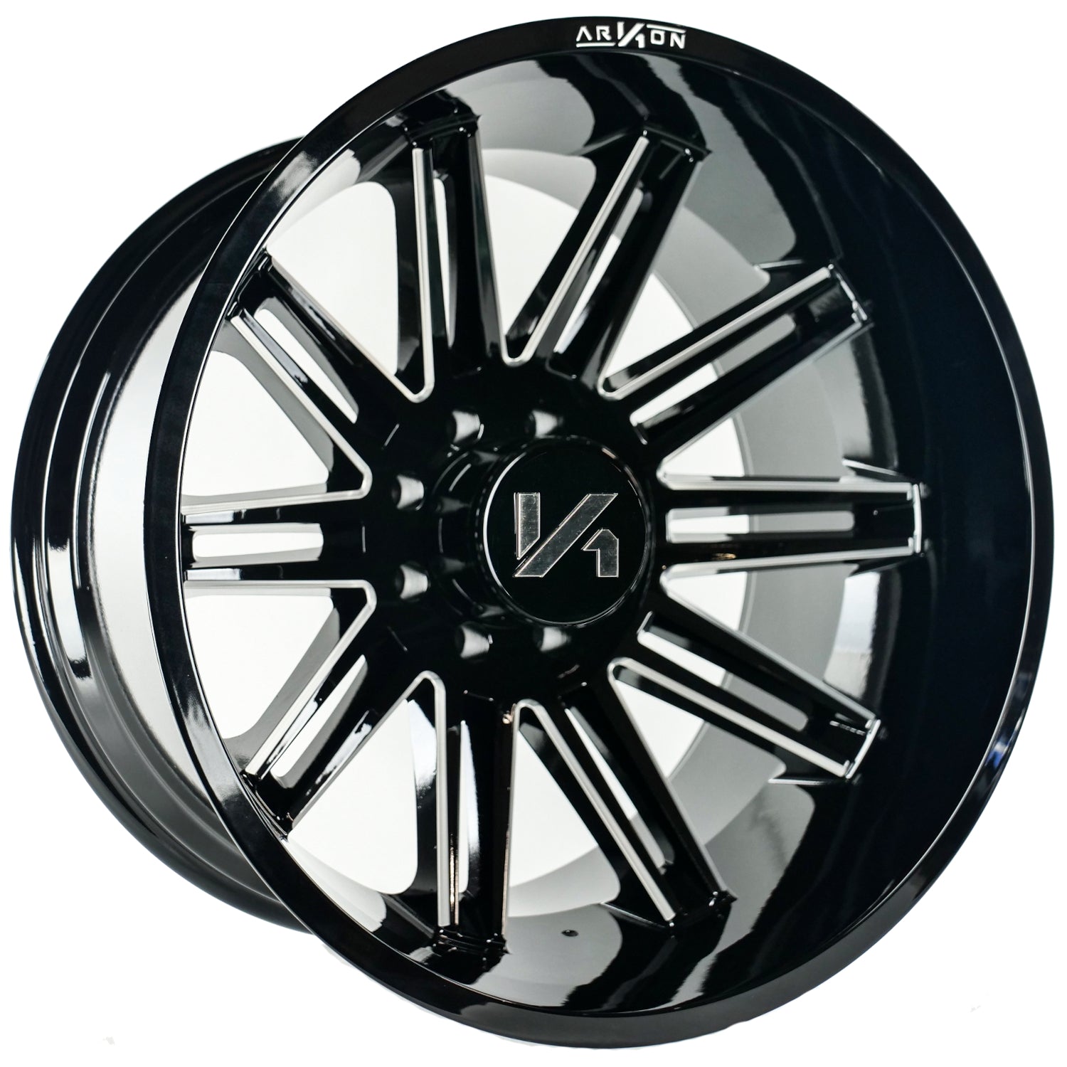 Churchill Off Road Wheels Gloss Black Milled Edges 22x12 6x135 -51 87.1mm Arkon Off Road